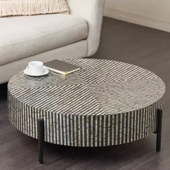 Outlet Kirklands Home Round Geometric Stripe Shell Coffee Table