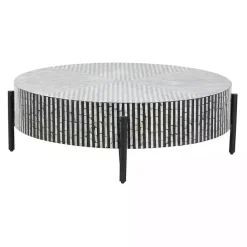 Outlet Kirklands Home Round Geometric Stripe Shell Coffee Table