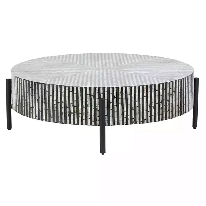Outlet Kirklands Home Round Geometric Stripe Shell Coffee Table