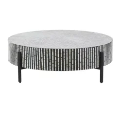 Outlet Kirklands Home Round Geometric Stripe Shell Coffee Table