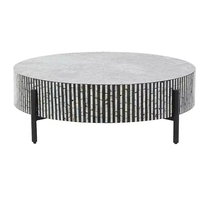 Outlet Kirklands Home Round Geometric Stripe Shell Coffee Table