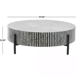 Outlet Kirklands Home Round Geometric Stripe Shell Coffee Table