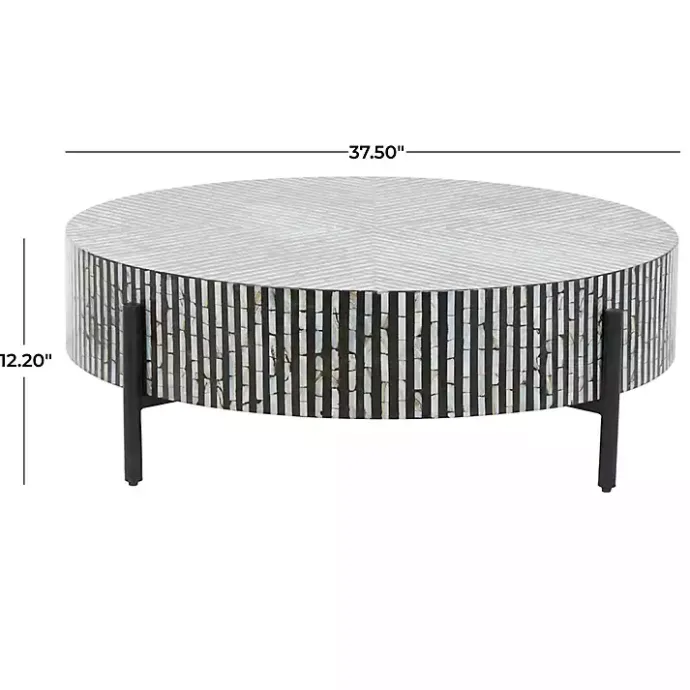 Outlet Kirklands Home Round Geometric Stripe Shell Coffee Table