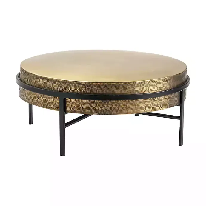 New Kirklands Home Round Hammered Metal Coffee Table Gold
