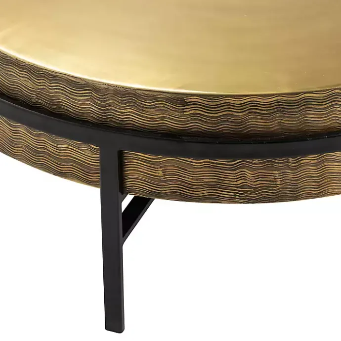 New Kirklands Home Round Hammered Metal Coffee Table Gold