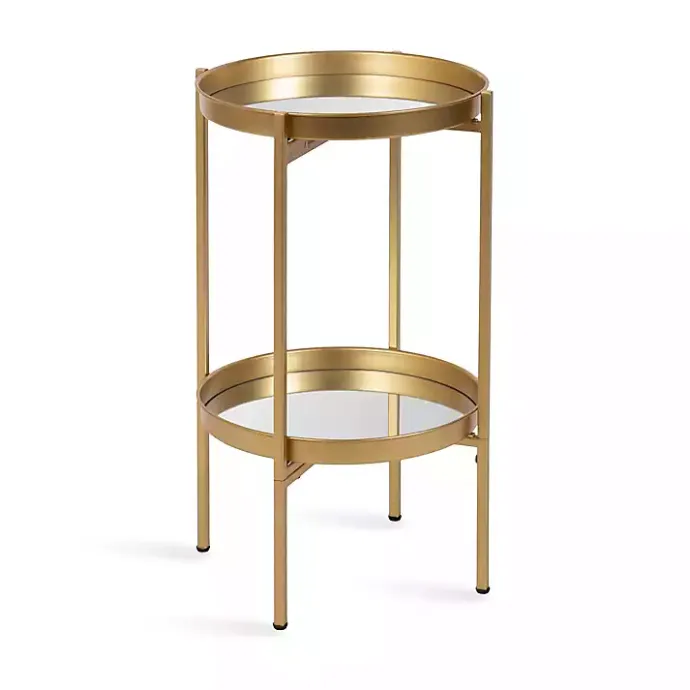 Best Kirklands Home Round Mirrored Foldable Accent Table Gold