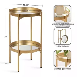 Best Kirklands Home Round Mirrored Foldable Accent Table Gold