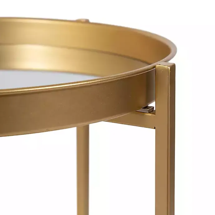Best Kirklands Home Round Mirrored Foldable Accent Table Gold