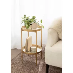 Best Kirklands Home Round Mirrored Foldable Accent Table Gold