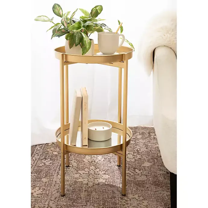 Best Kirklands Home Round Mirrored Foldable Accent Table Gold