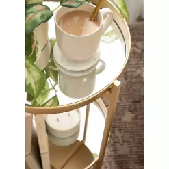 Best Kirklands Home Round Mirrored Foldable Accent Table Gold