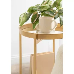 Best Kirklands Home Round Mirrored Foldable Accent Table Gold