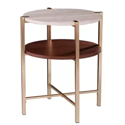 New Kirklands Home Round Gold 2-Tier Accent Table White