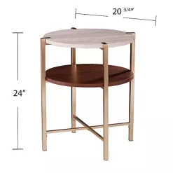 New Kirklands Home Round Gold 2-Tier Accent Table White