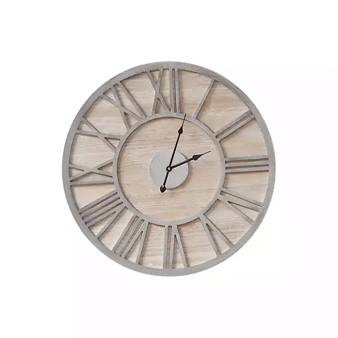 Online Kirklands Home Round Gray and Natural Wooden Wall Clock