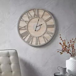 Online Kirklands Home Round Gray and Natural Wooden Wall Clock