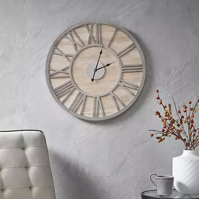 Online Kirklands Home Round Gray and Natural Wooden Wall Clock