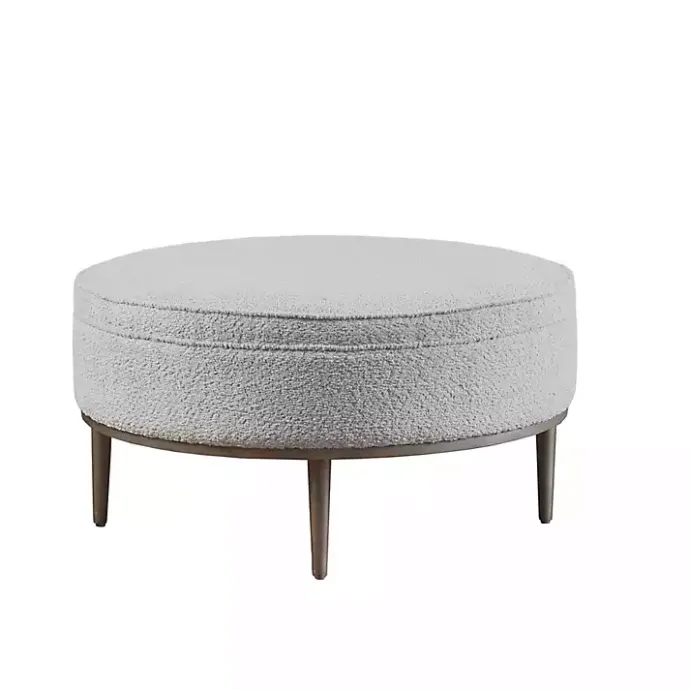 Outlet Kirklands Home Round Upholstered Ottoman Gray