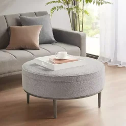Outlet Kirklands Home Round Upholstered Ottoman Gray