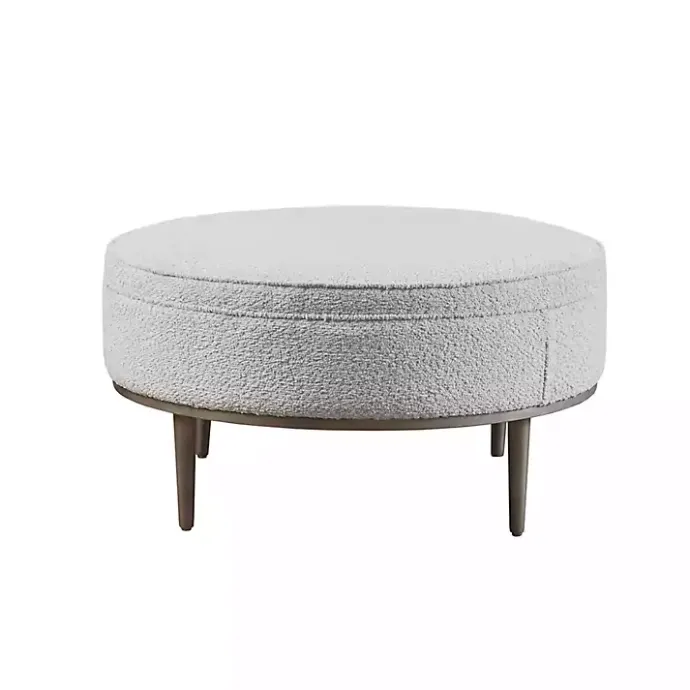 Outlet Kirklands Home Round Upholstered Ottoman Gray
