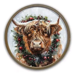 Sale Kirklands Home Round Highland Cow Christmas Framed Art Print