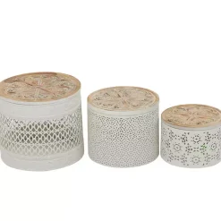 Kirklands Home Round Intricate Laser Cut Boxes, Set of 3 White
