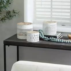 Kirklands Home Round Intricate Laser Cut Boxes, Set of 3 White