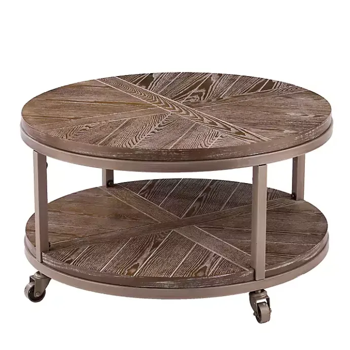 New Kirklands Home Round Kona Rolling Coffee Table Brown