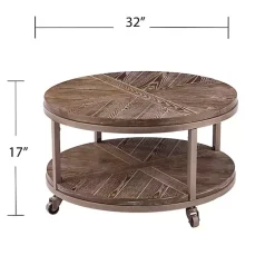 New Kirklands Home Round Kona Rolling Coffee Table Brown