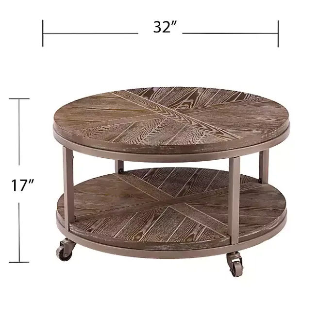 New Kirklands Home Round Kona Rolling Coffee Table Brown