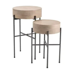 Best Kirklands Home Round Light Wood and Metal Accent Tables, Set of 2 Tan