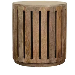 Kirklands Home Round Mango Wood Drum Accent Table