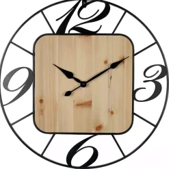 Kirklands Home Round Metal & Square Wood Wall Clock