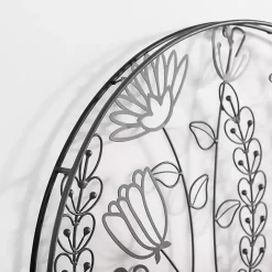 Kirklands Home Round Metal Floral Cutout Wall Plaque Black