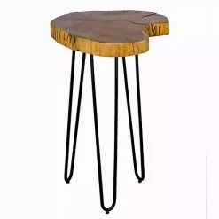 Outlet Kirklands Home Round Natural Live Edge Hairpin Legs Accent Table