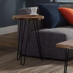 Outlet Kirklands Home Round Natural Live Edge Hairpin Legs Accent Table