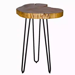 Outlet Kirklands Home Round Natural Live Edge Hairpin Legs Accent Table