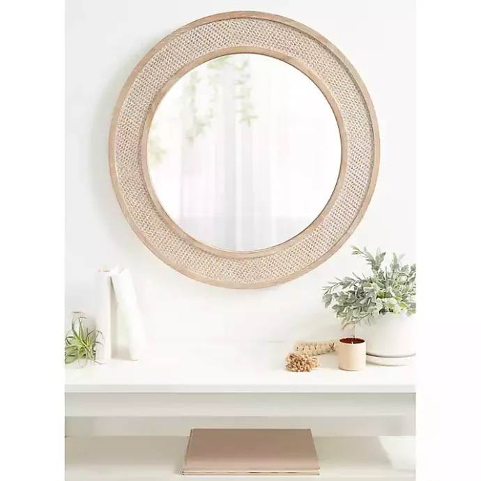 Outlet Kirklands Home Round Natural Rattan Wall Mirror