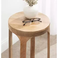 Hot Kirklands Home Round Natural Wood Dani Accent Table Tan