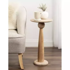 Sale Kirklands Home Round Natural Wood Jess Accent Table Tan