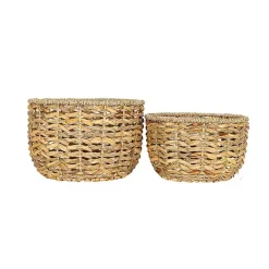 Clearance Kirklands Home Round Natural Woven Hyacinth Baskets, Set of 2 Tan