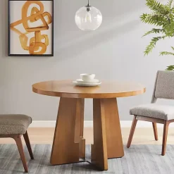 Outlet Kirklands Home Round Pecan Wood Kenny Dining Table Brown