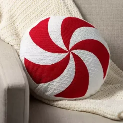Kirklands Home Round Peppermint Candy Christmas Pillow