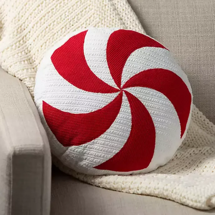 Kirklands Home Round Peppermint Candy Christmas Pillow