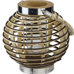 Kirklands Home Round Rattan Hurricane Lantern with Jute Rope