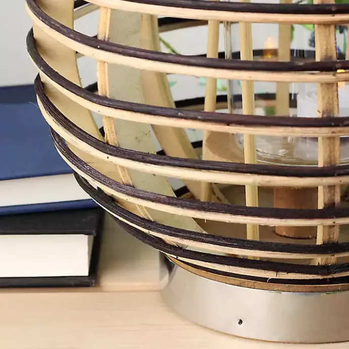 Kirklands Home Round Rattan Hurricane Lantern with Jute Rope