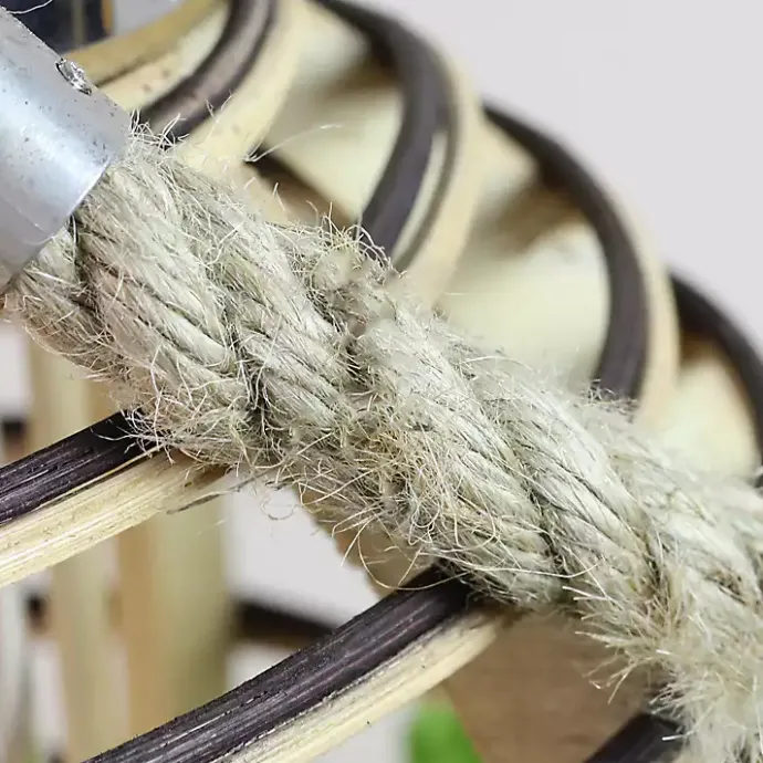 Kirklands Home Round Rattan Hurricane Lantern with Jute Rope