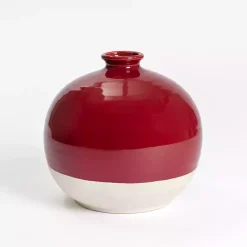 New Kirklands Home Round Satin Cranberry Stoneware Vase, 11 in. Red