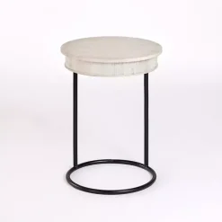 Kirklands Home Round Savannah Wood and Metal C-Table White