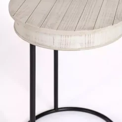 Kirklands Home Round Savannah Wood and Metal C-Table White